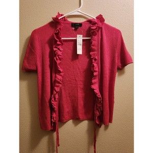 J Crew Pink Ruffle short sleeve silk cashmere cardigan small NWT